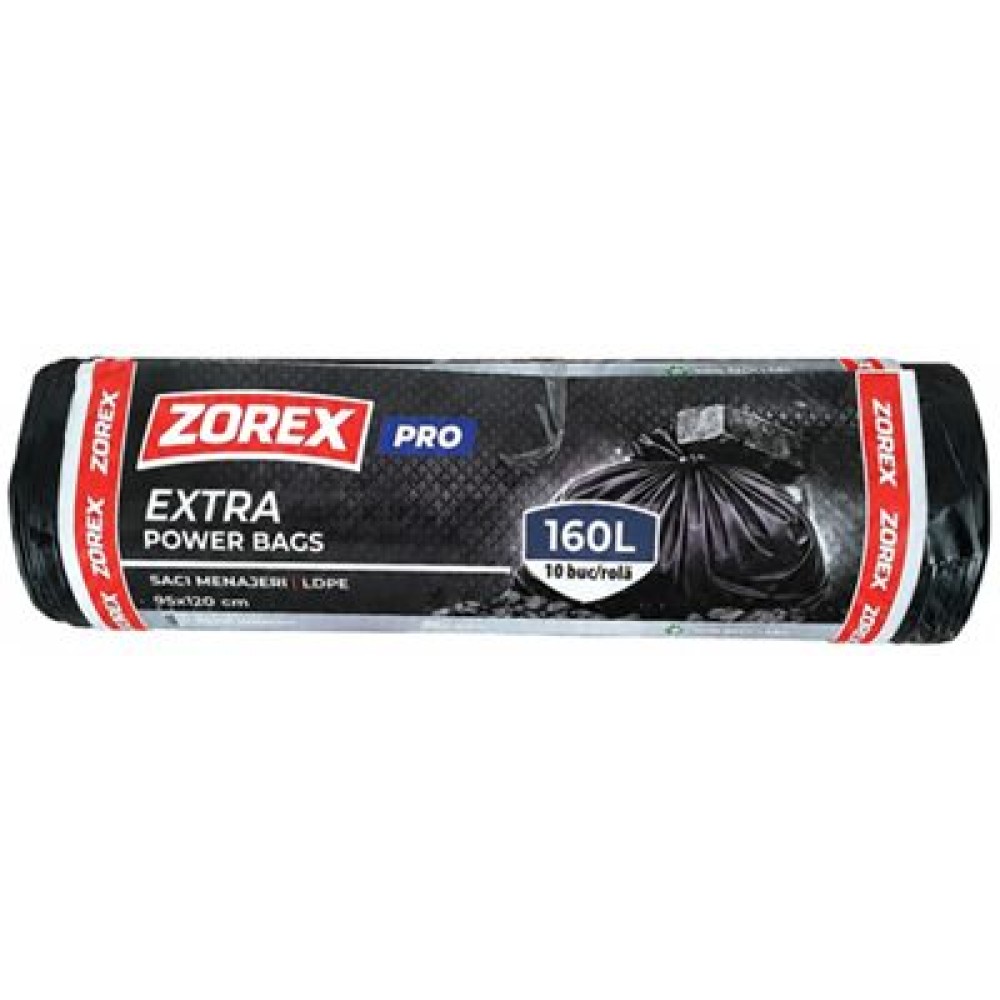 Saci menajeri Zorex Pro, 160L, negru, 10 buc/rola