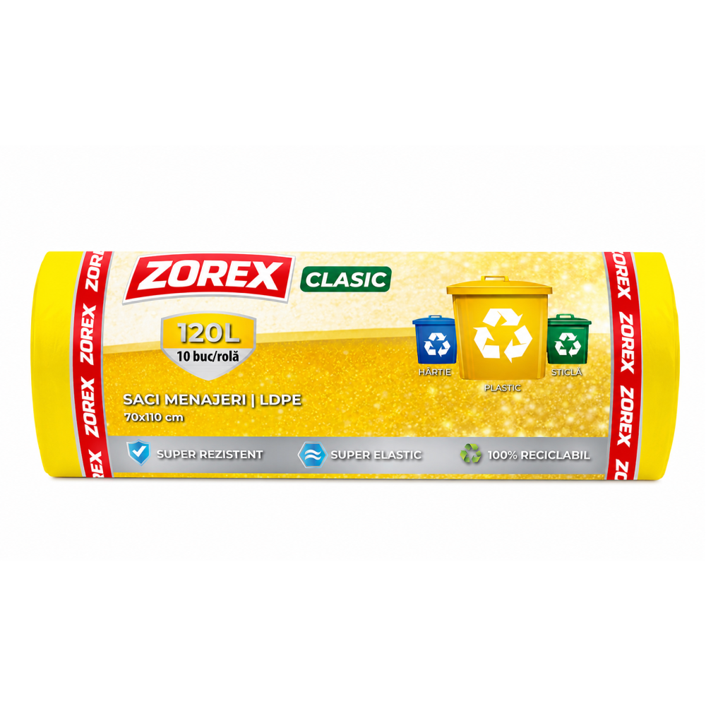 Saci colectare selectiva Zorex-Plastic/Metal, 120L, galben, 10 buc / rola