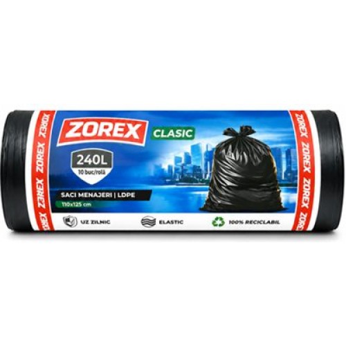 Saci menajeri Zorex Basic, 240L, negru, 10 buc/rola