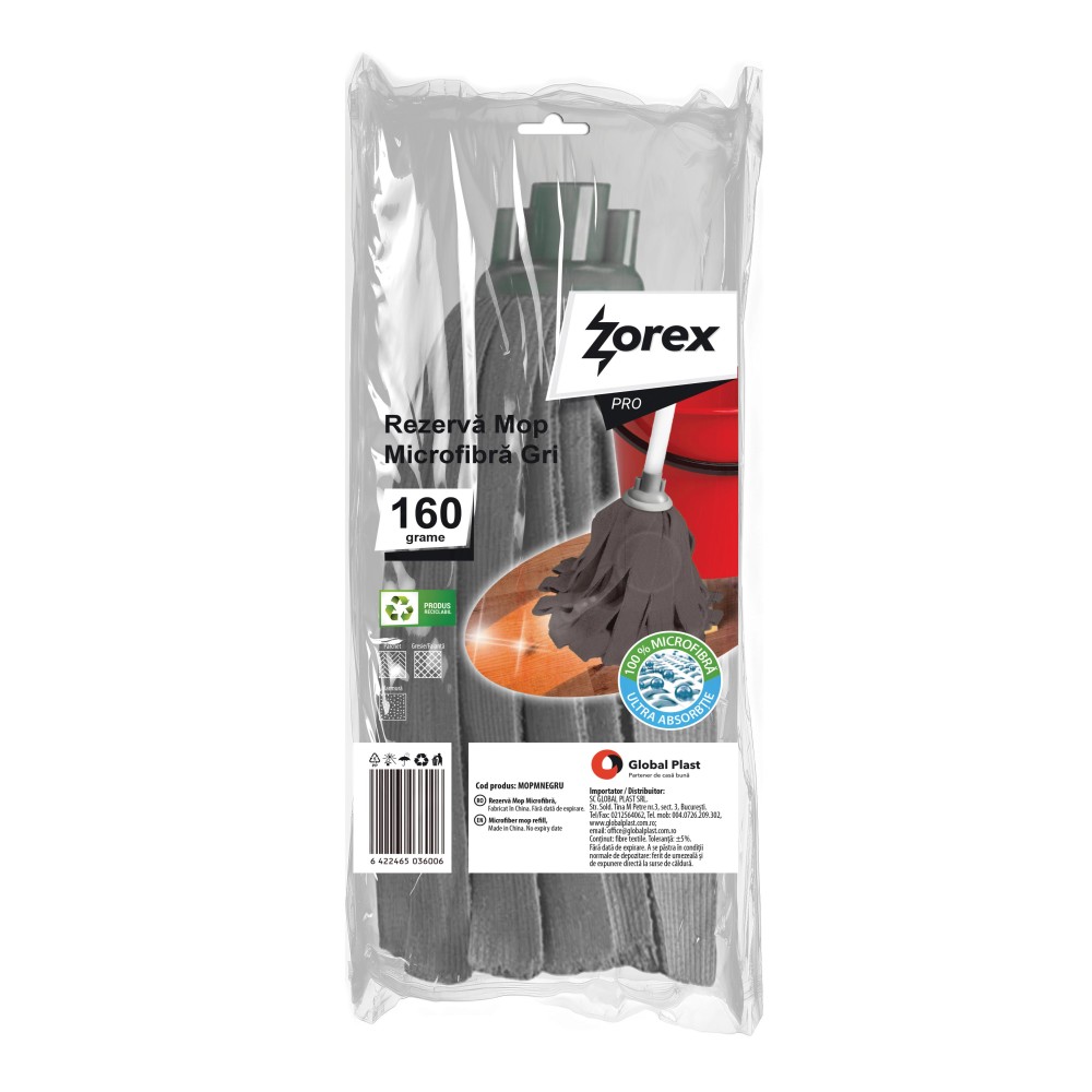 Rezervă Mop din Microfibră ZOREX Pro 160g Gri
